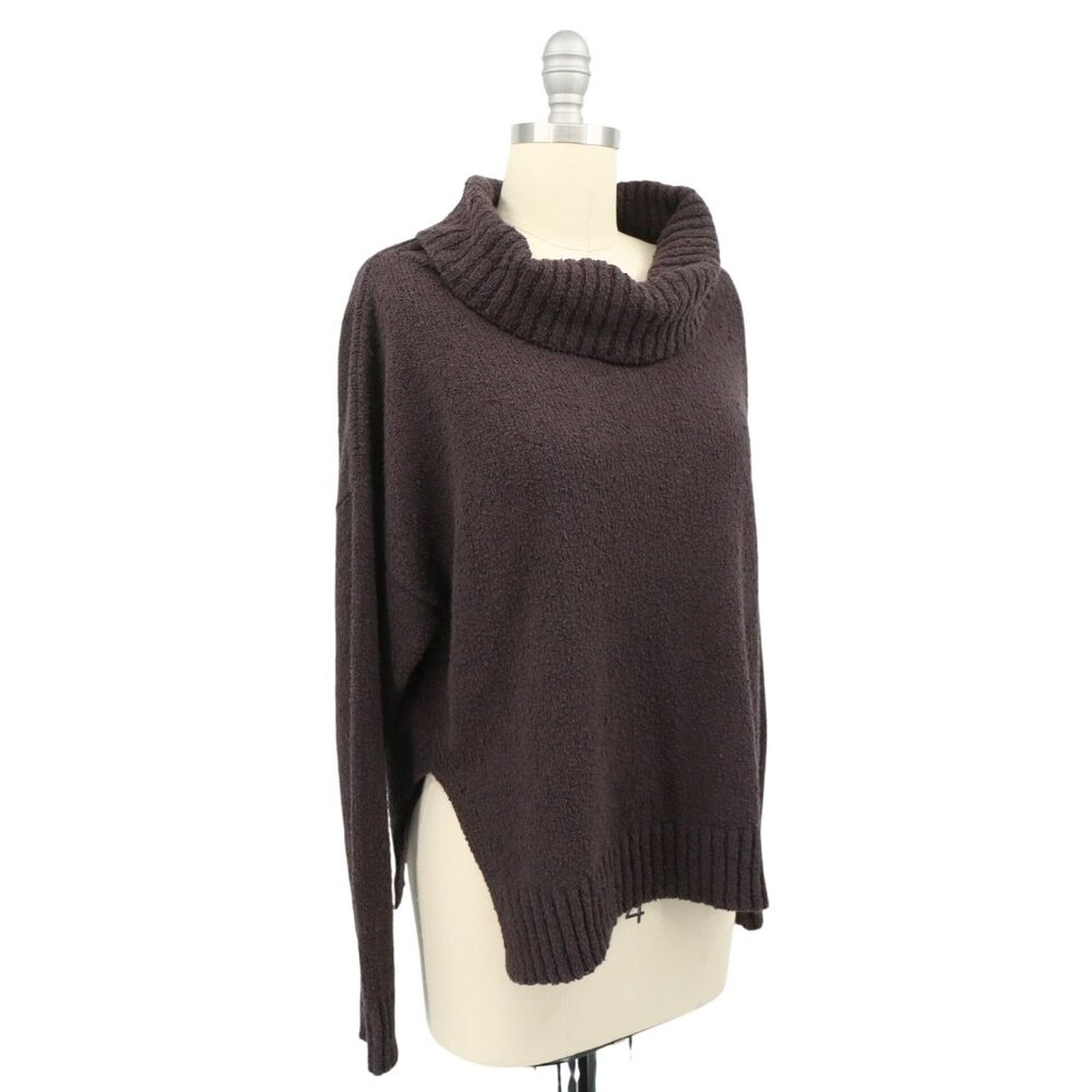 Planet Lauren G Boucle Cowl Neck Knit Raisin Brown Pullover Sweater Cotton O/S